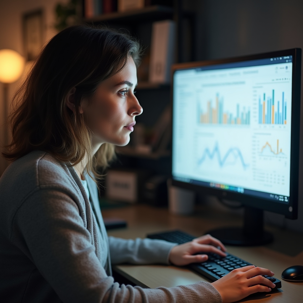 Specialistka sleduje přehledy o strukturovaných datech v nástroji Google Search Console na monitoru